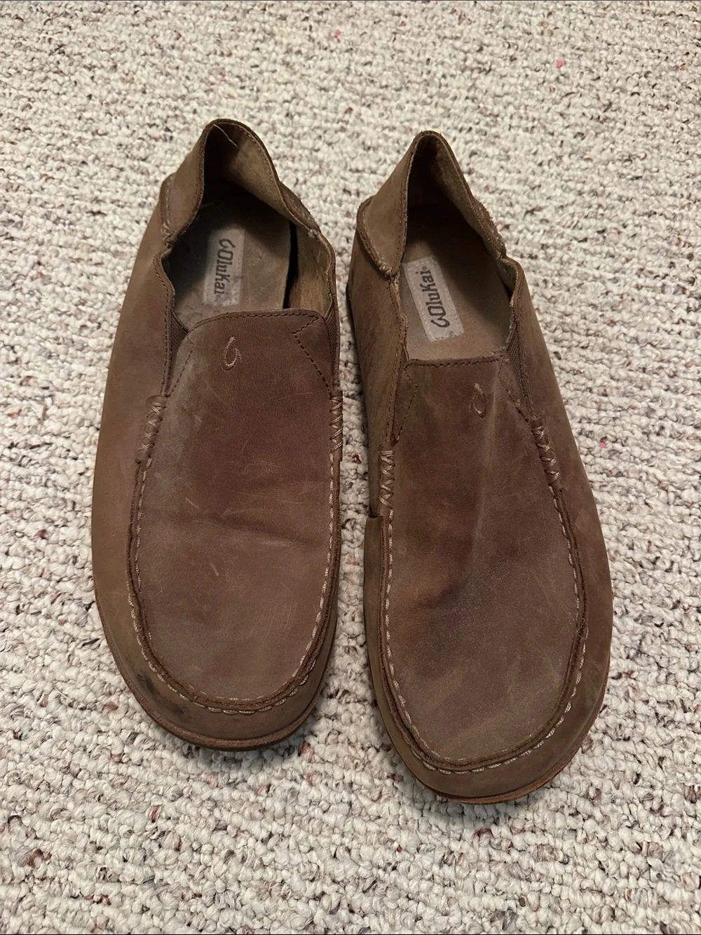 OluKai Men’s Brown Leather Slip-On Loafers Size 13